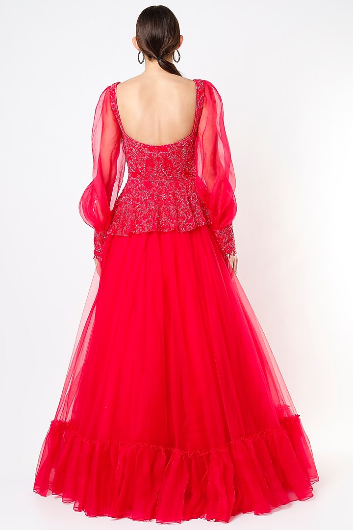 Red Hand Embroidered Wedding Gown by World of Asra at Pernia's Pop Up Shop