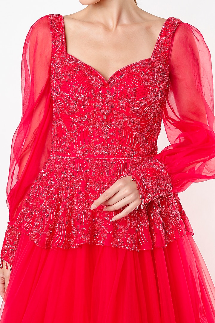 Red Hand Embroidered Wedding Gown by World of Asra at Pernia's Pop Up Shop