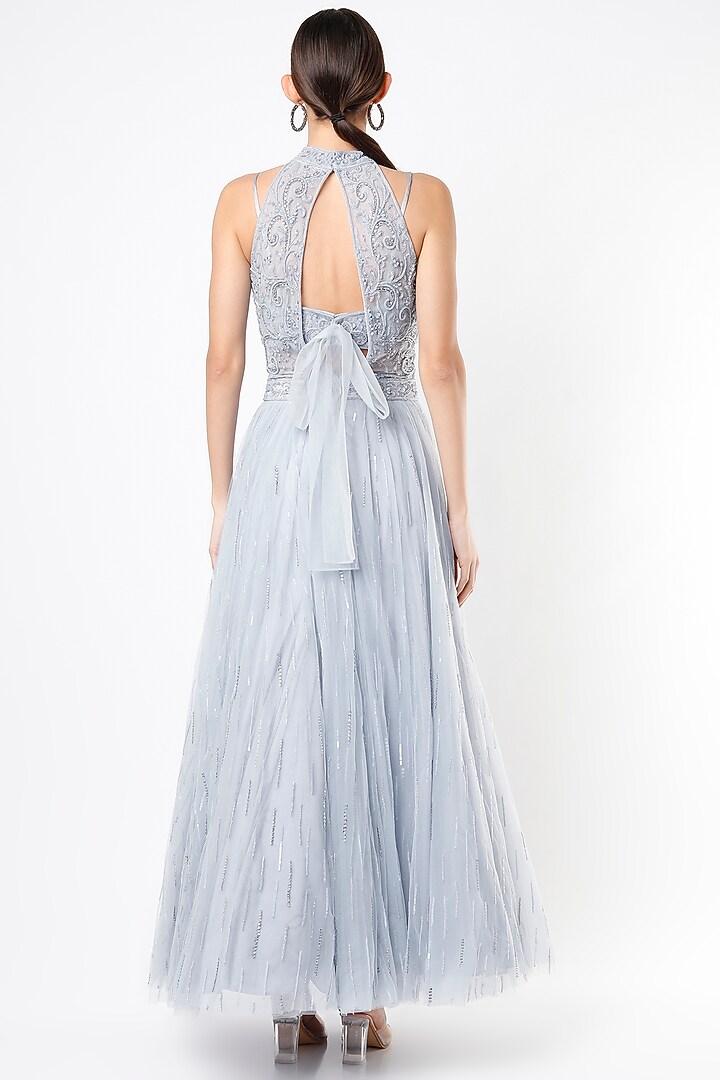 Zen Blue Net Hand Embroidered Wedding Gown by World of Asra at Pernia's Pop Up Shop