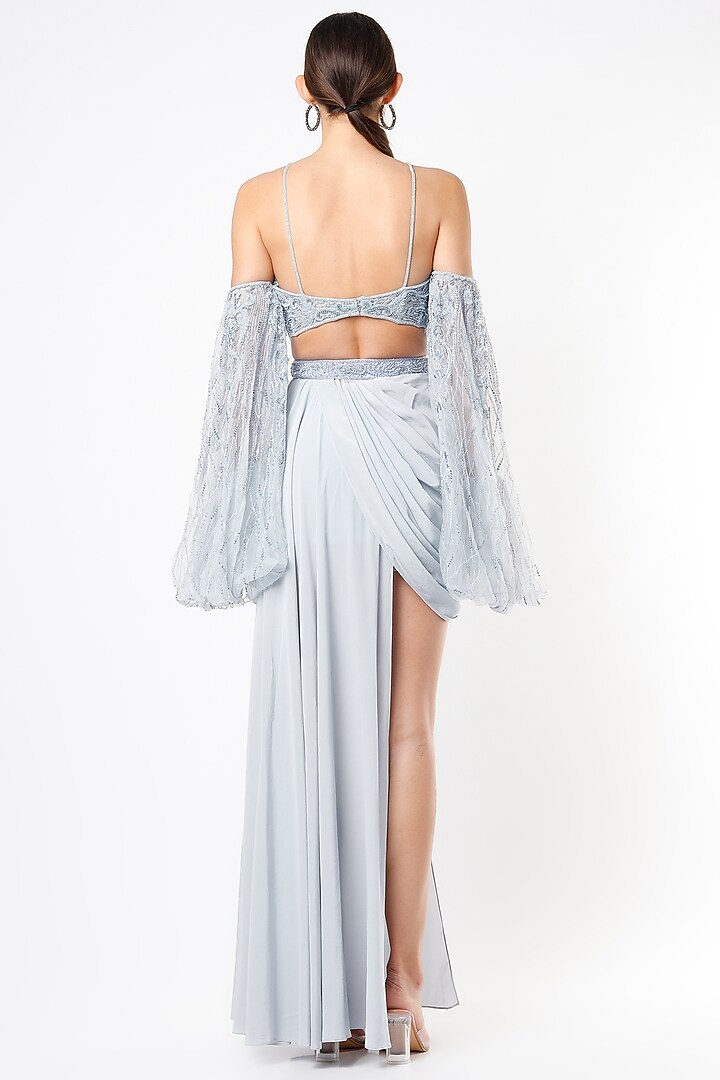 Zen Blue Hand Embroidered Co-Ord Set by World of Asra at Pernia's Pop Up Shop