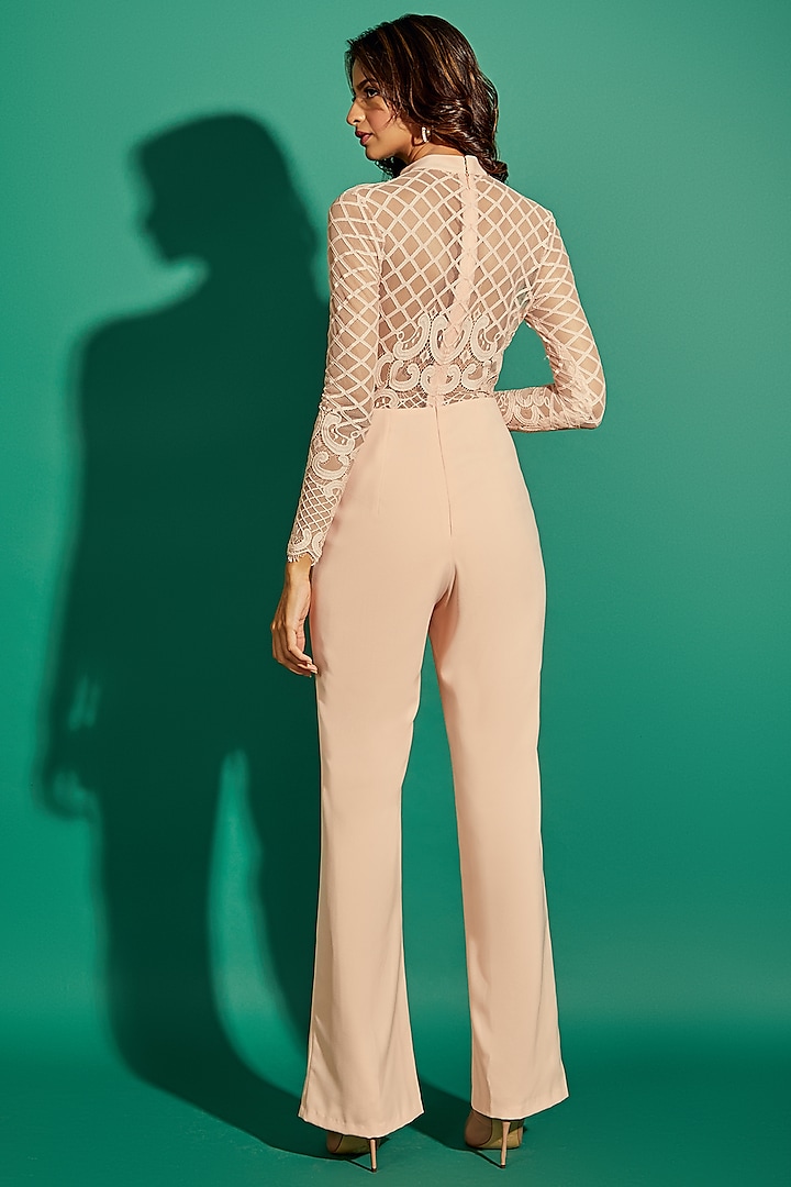 Alexandra Peach Printed Flared Jumpsuit Design by Aneesh Agarwaal