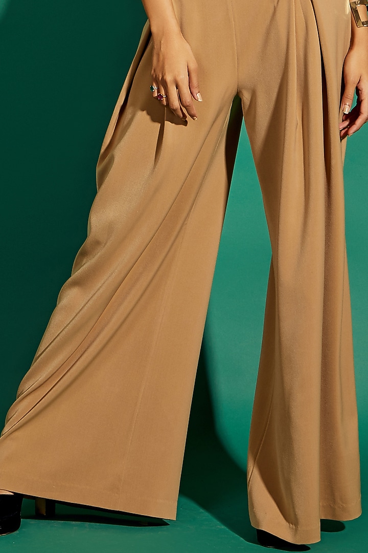 Tan Brown Scuba Georgette Jacket Set by World of Asra at Pernia's Pop Up Shop