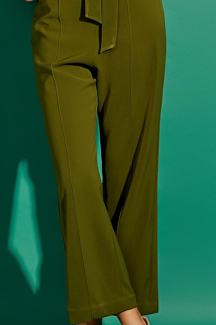 Pesto Green Scuba Georgette Jumpsuit by World of Asra at Pernia's Pop Up Shop