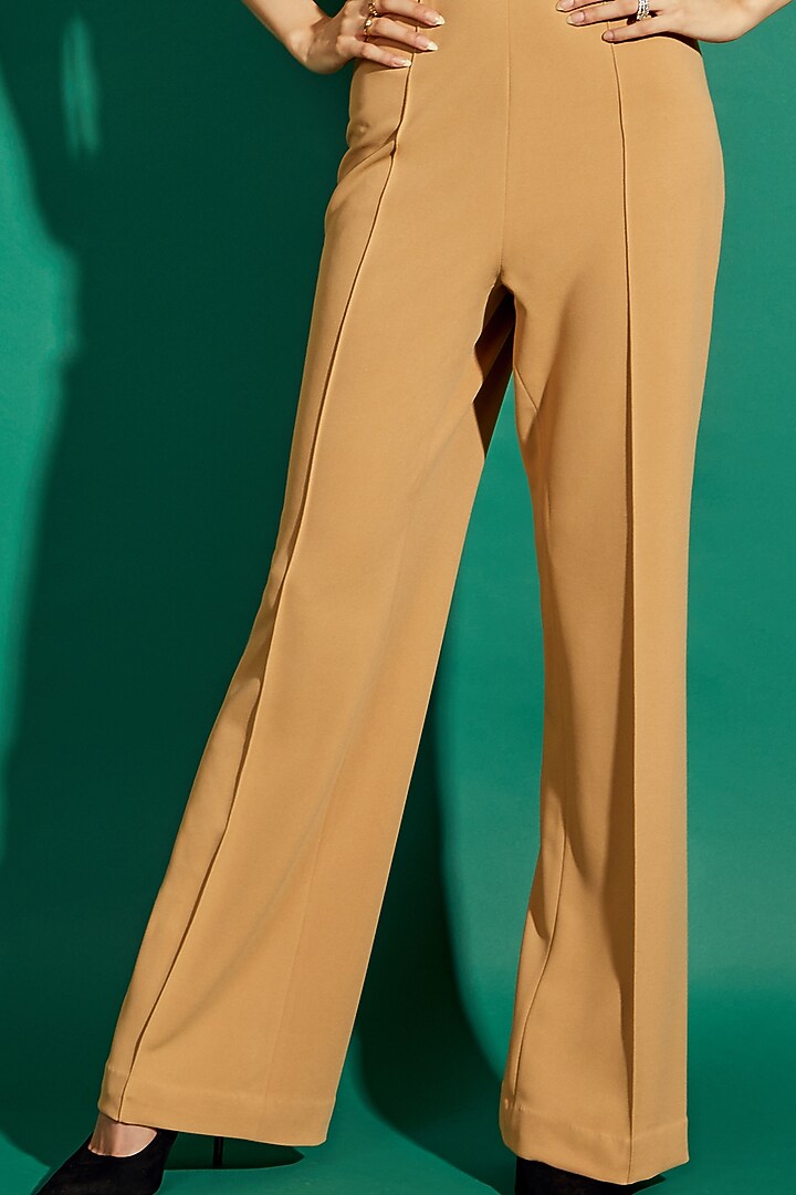 Tuscan Beige Scuba Georgette Straight Pant Set by World of Asra at Pernia's Pop Up Shop
