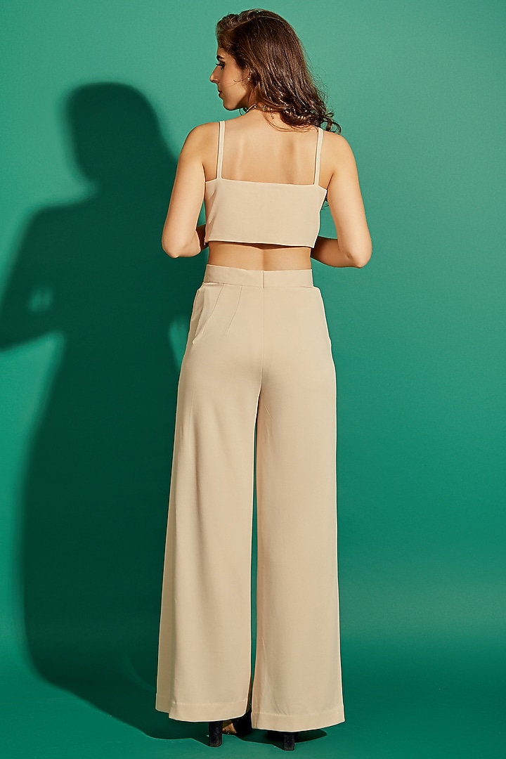 Cream Scuba Georgette Pleated Pant Set by World of Asra at Pernia's Pop Up Shop