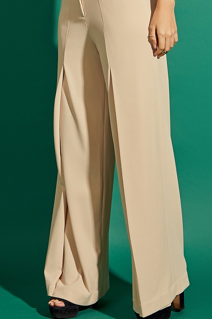 Cream Scuba Georgette Pleated Pant Set by World of Asra at Pernia's Pop Up Shop