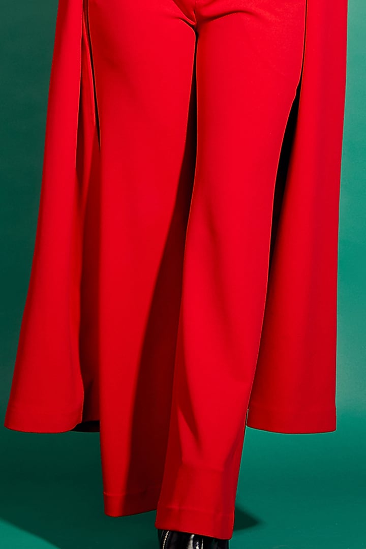 Bright Red Scuba Georgette Straight Pant Set by World of Asra at Pernia's Pop Up Shop