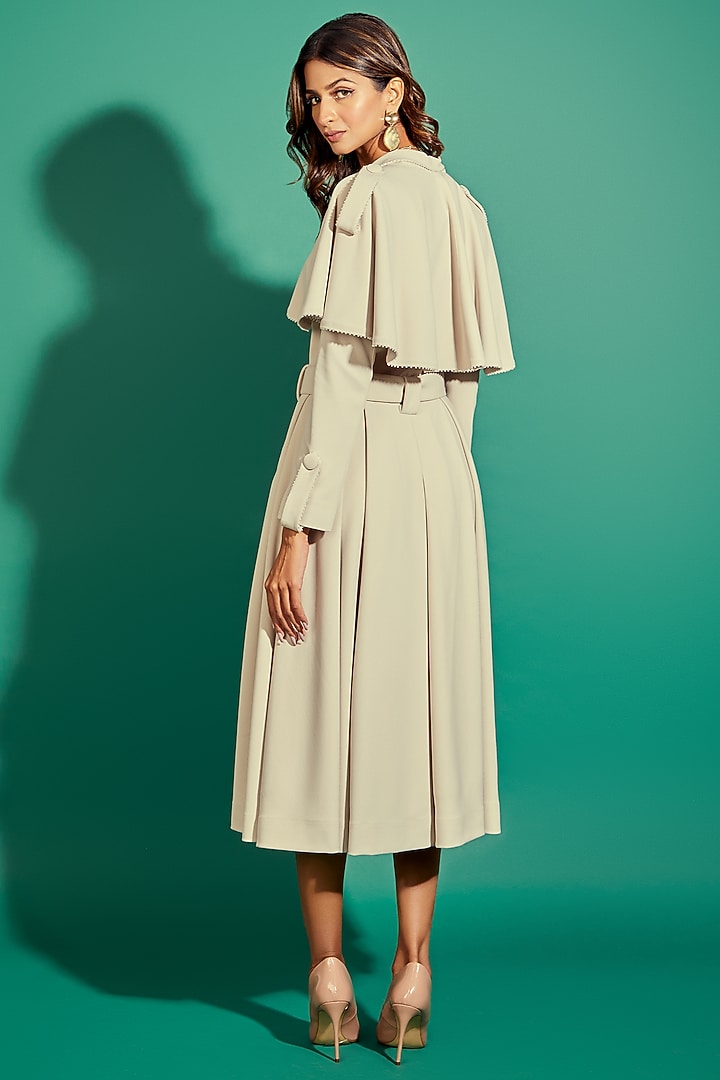 Cream Scuba Georgette Overcoat by World of Asra at Pernia's Pop Up Shop