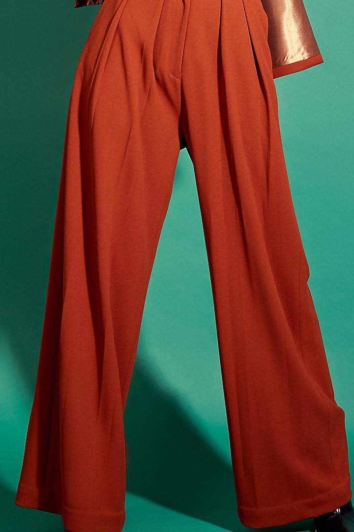 Rust Red Blazer Set In Scuba Georgette by World of Asra at Pernia's Pop Up Shop
