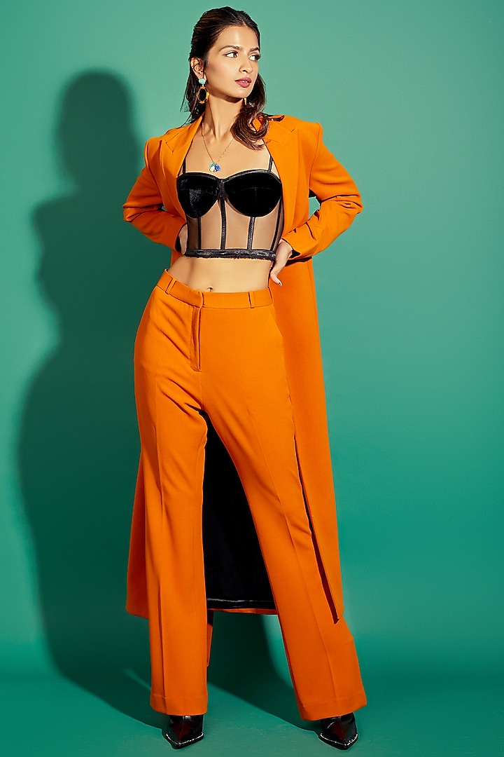 Orange Scuba Georgette Blazer Set by World of Asra