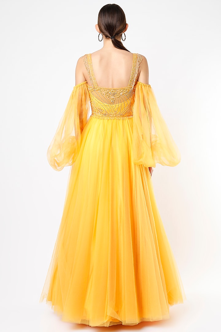 Radiant Yellow Hand Embroidered Engagement Gown by World of Asra at Pernia's Pop Up Shop