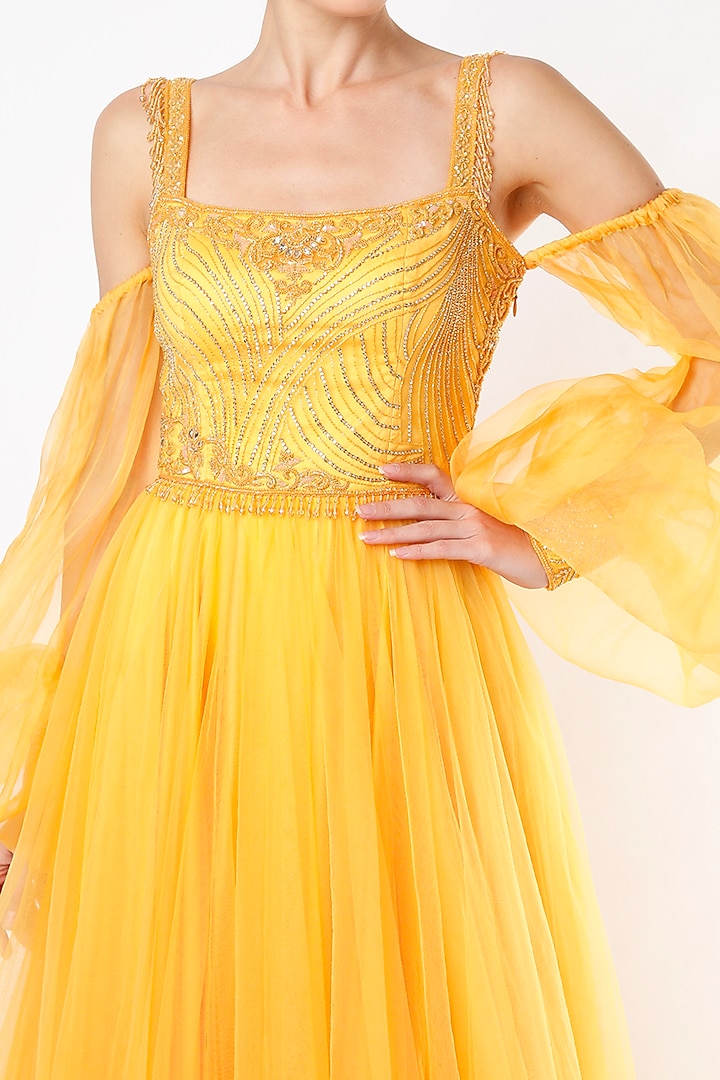 Radiant Yellow Hand Embroidered Engagement Gown by World of Asra at Pernia's Pop Up Shop