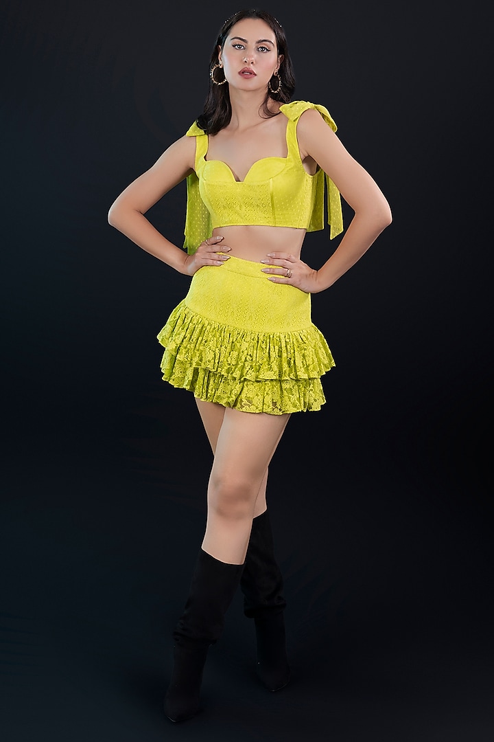 Neon Green Lace Skirt Set by World of Asra