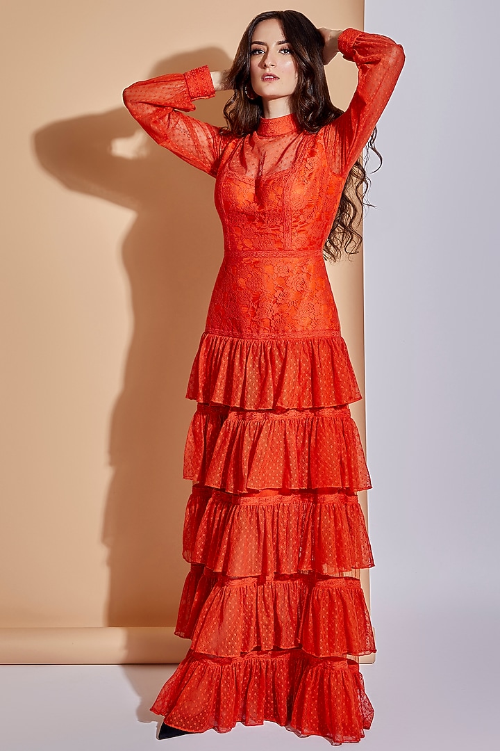 Marmalade Orange Layered Maxi Vacation Dress by World of Asra at Pernia's Pop Up Shop