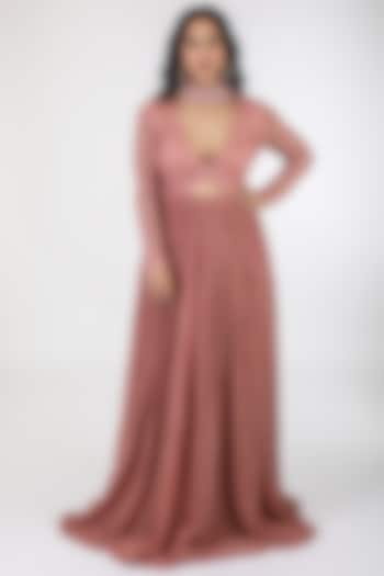Coral Pink Pearl Maxi Dress by World of Asra