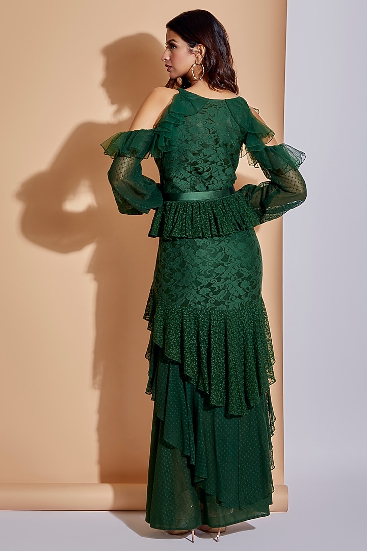 Green Layered Maxi Vacation Dress With Belt by World of Asra at Pernia's Pop Up Shop