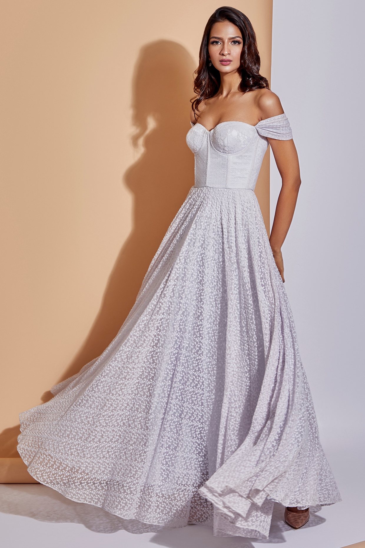 Asymmetric Cold Shoulder Style Party Gown
