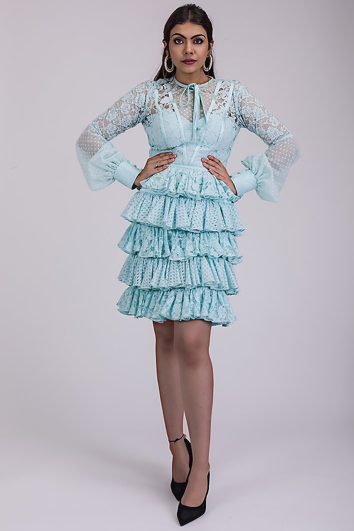 Candy Blue Layered Mini Dress by World of Asra