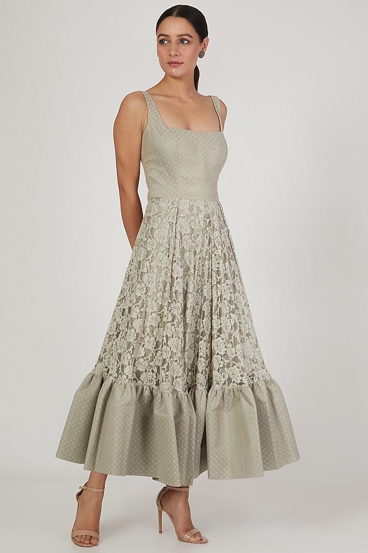 Grey Lace Midi Vacation Dress by World of Asra at Pernia's Pop Up Shop