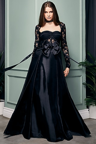 Black Lace & Satin Gown by World of Asra