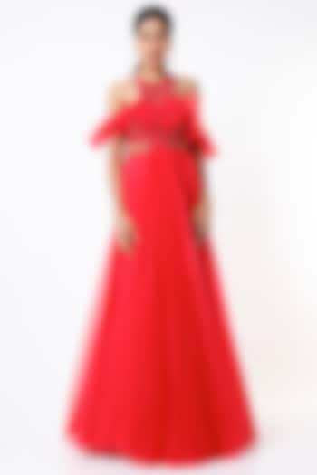 Red Embroidered Gown by World of Asra