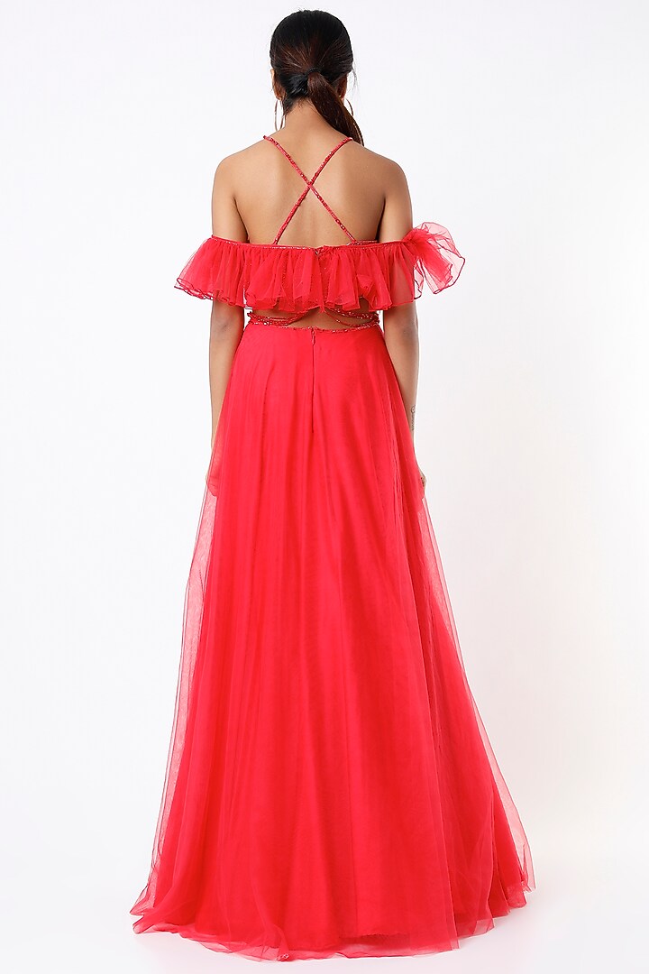 Red Embroidered Engagement Gown by World of Asra at Pernia's Pop Up Shop