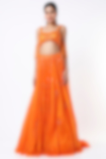 Orange Hand Embellished Lehenga Set by World of Asra