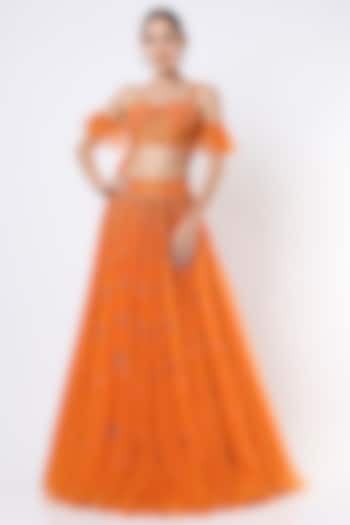 Orange Embellished Lehenga Set by World of Asra