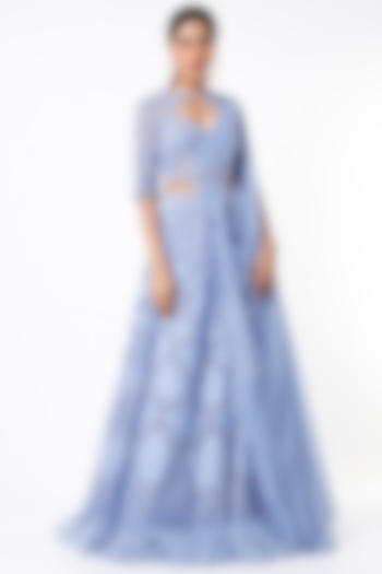 Airy Blue Hand Embroidered Bridal Lehenga Set by World of Asra at Pernia's Pop Up Shop