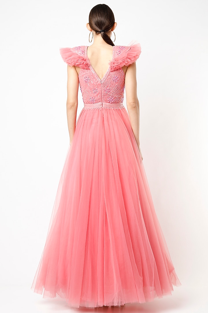 Flamingo Pink Embroidered Gown by World of Asra at Pernia's Pop Up Shop