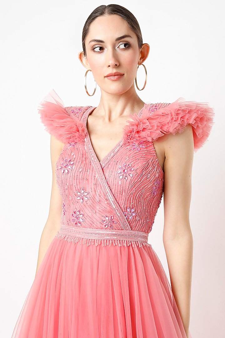 Flamingo Pink Embroidered Gown by World of Asra at Pernia's Pop Up Shop