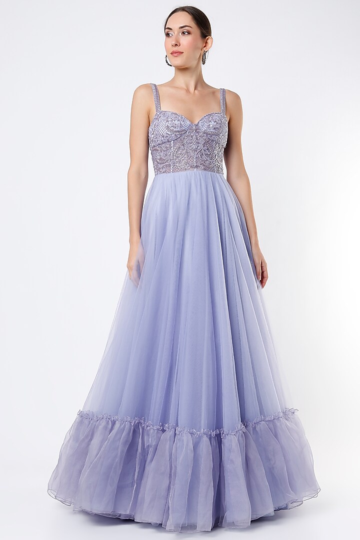 Lotus Blue Hand Embroidered Gown by World of Asra at Pernia's Pop Up Shop