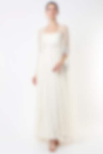 Cloud White Embroidered Gown With Cape by World of Asra