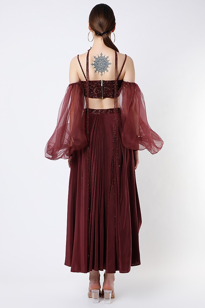 Wine Asymmetrical Skirt Set by World of Asra at Pernia's Pop Up Shop