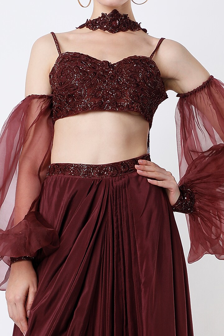 Wine Asymmetrical Skirt Set by World of Asra at Pernia's Pop Up Shop