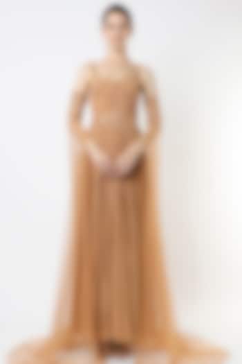 Doe Beige Pure Georgette Engagement Gown by World of Asra at Pernia's Pop Up Shop