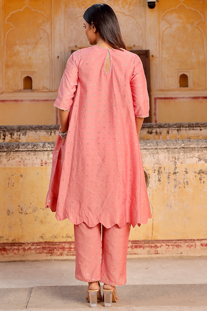 Pink Chanderi Mukaish Embroidered Kurta Set by ASRUMO at Pernia's Pop Up Shop