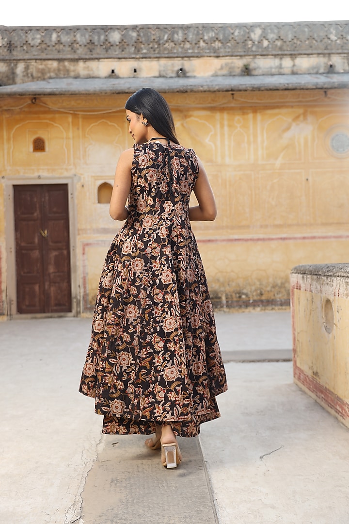 Black Cotton Hand Block Printed Anarkali Set by ASRUMO at Pernia's Pop Up Shop