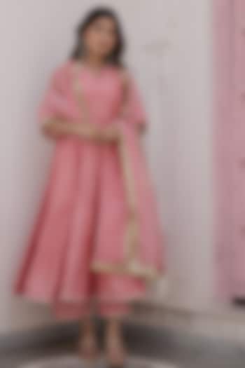 Pink Chanderi Anarkali Set by ASRUMO