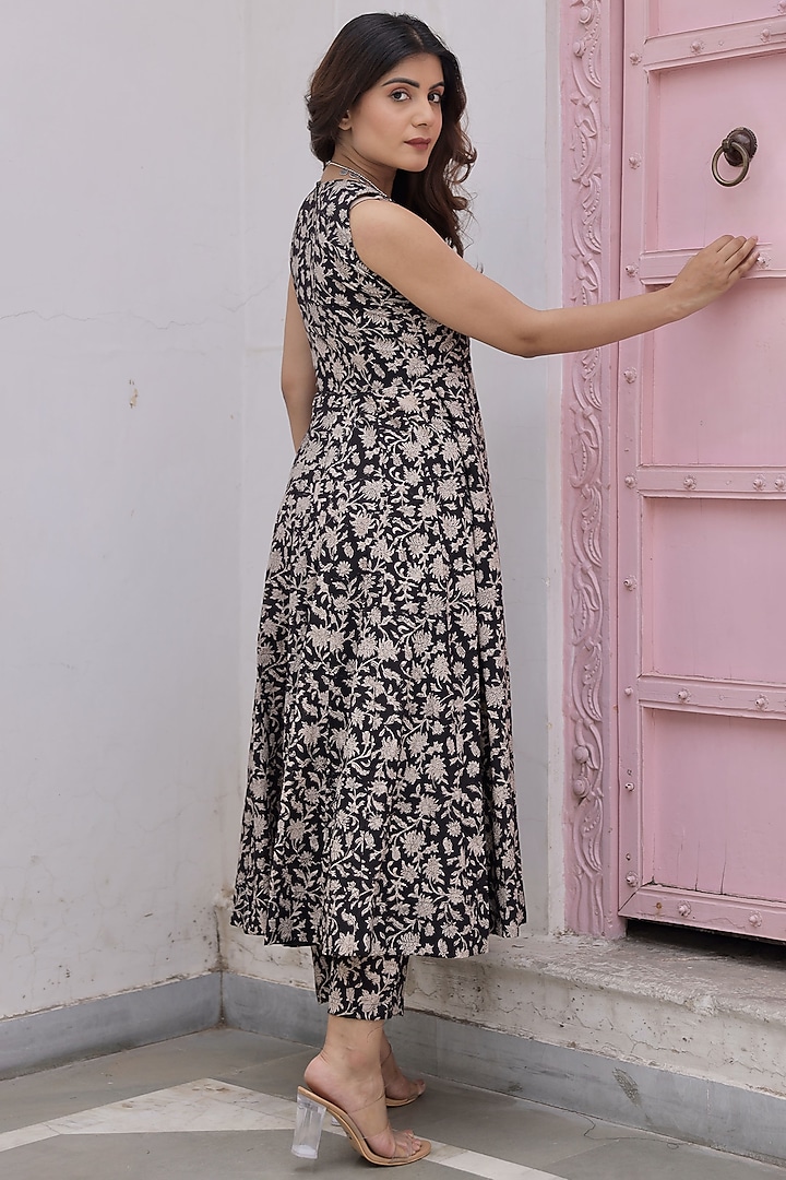 Black Handblock Cotton Anarkali Set by ASRUMO at Pernia's Pop Up Shop