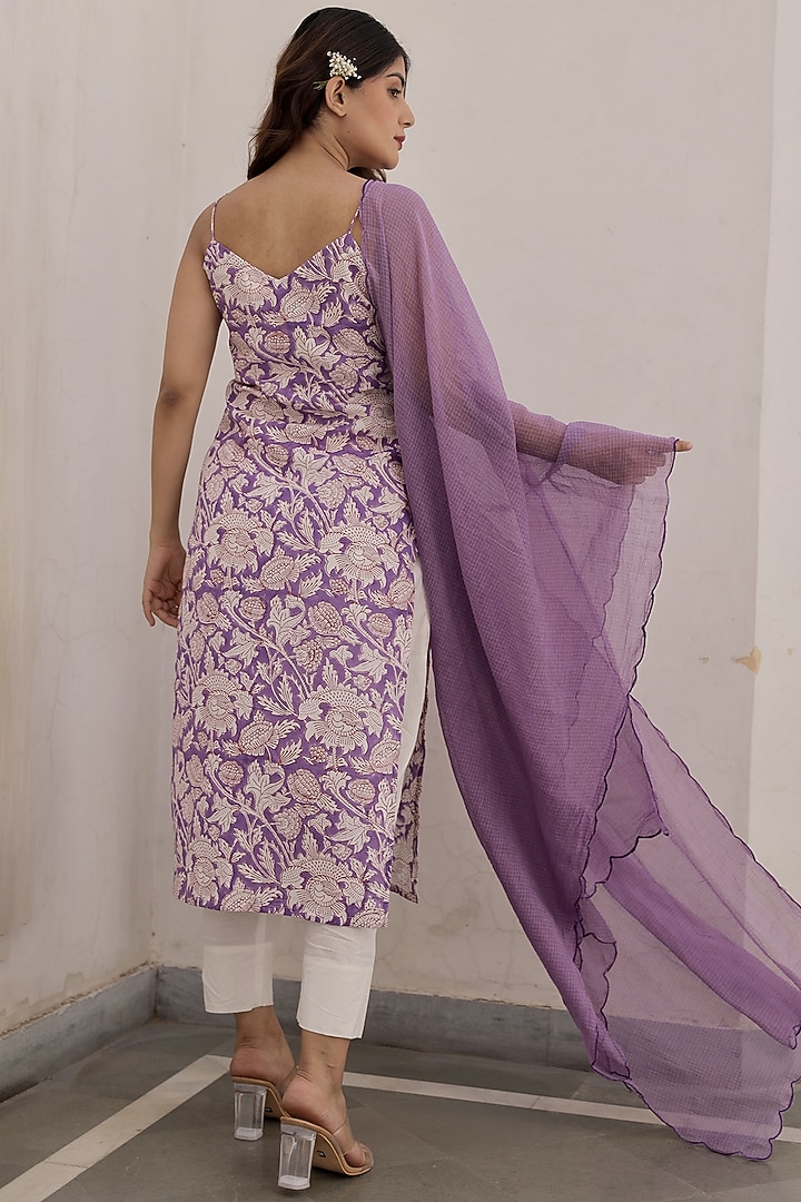 Purple Handblock Cotton Kurta Set by ASRUMO at Pernia's Pop Up Shop
