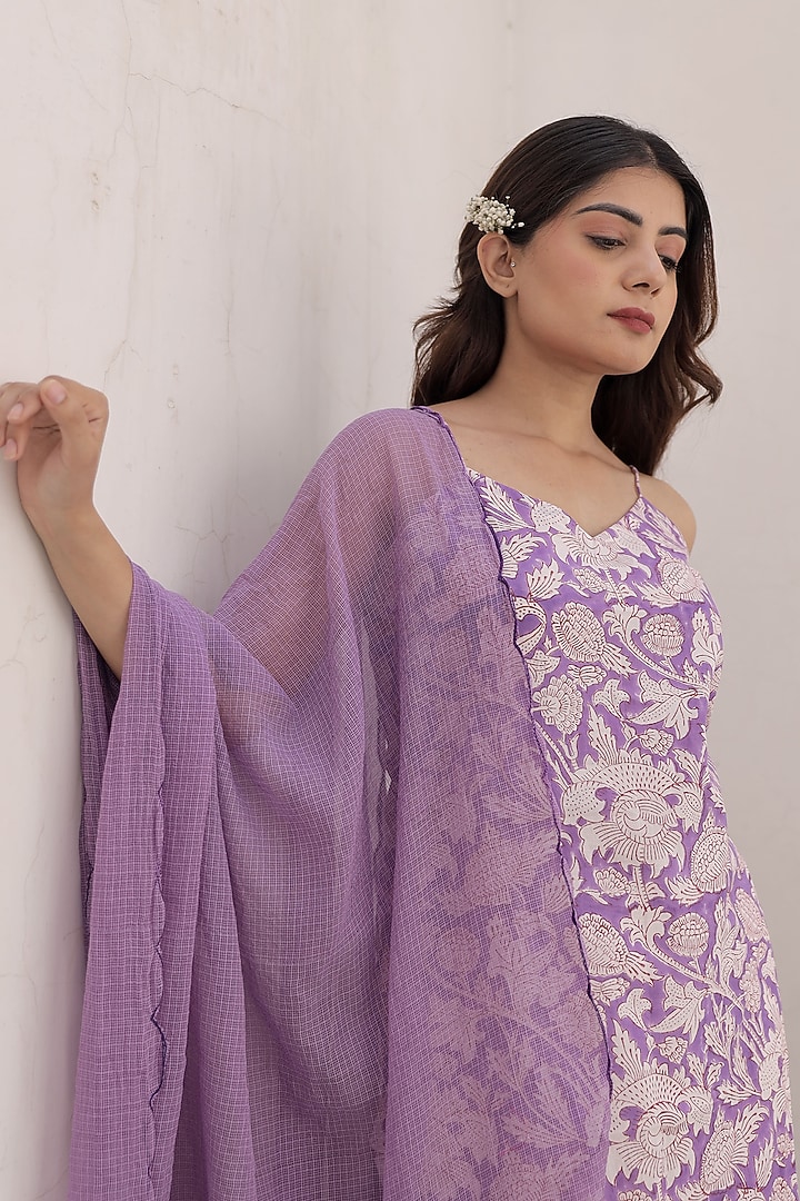 Purple Handblock Cotton Kurta Set by ASRUMO at Pernia's Pop Up Shop