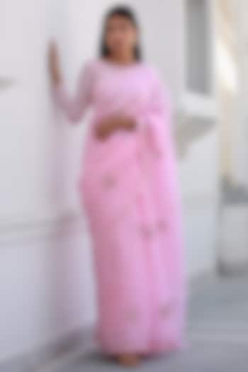Pink Viscose Silk Organza Embroidered Festive Saree Set by ASRUMO at Pernia's Pop Up Shop