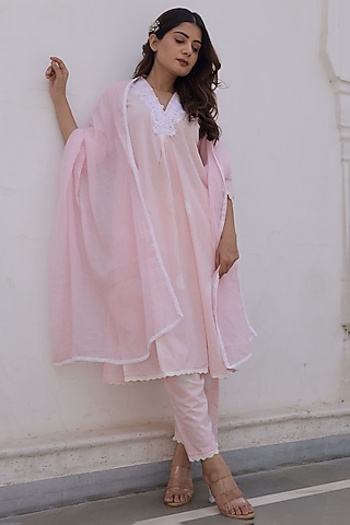 Pink Cotton Tie-Dyed Kurta Set by ASRUMO