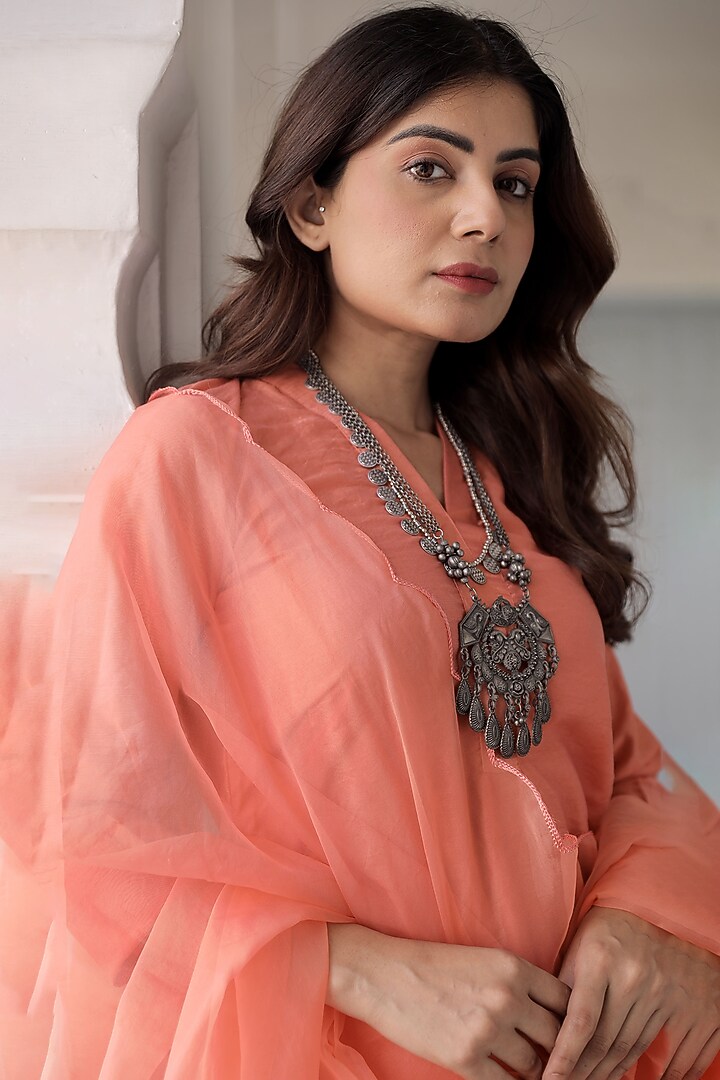 Orange Muslin Hand Dyed Kurta Set by ASRUMO at Pernia's Pop Up Shop