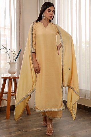 Yellow Muslin Kurta Set by ASRUMO