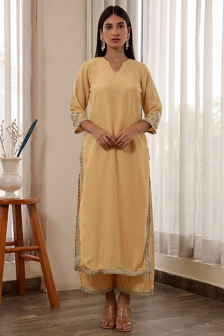 Yellow Muslin Kurta Set by ASRUMO at Pernia's Pop Up Shop
