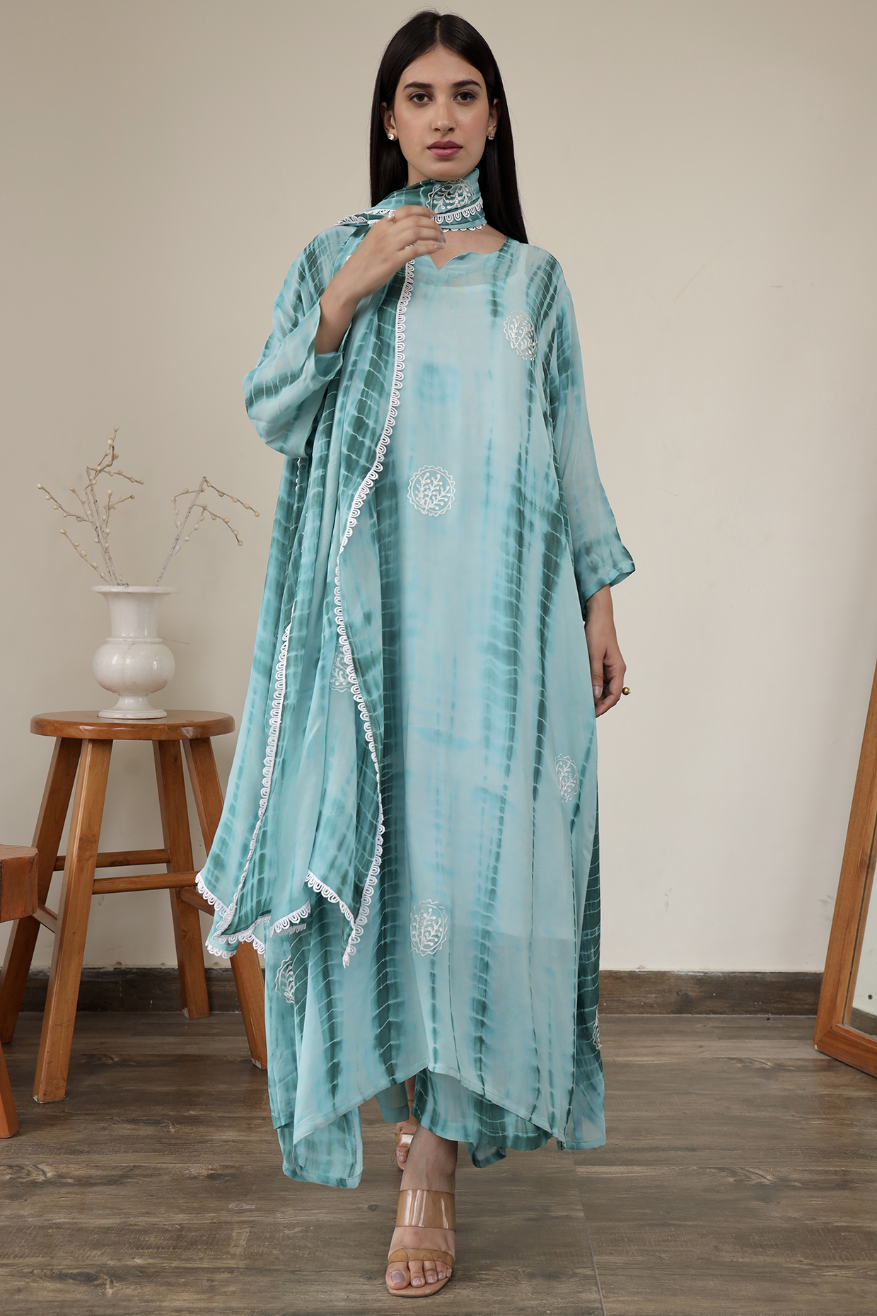 Green Georgette Kurta Set by ASRUMO at Pernia's Pop Up Shop