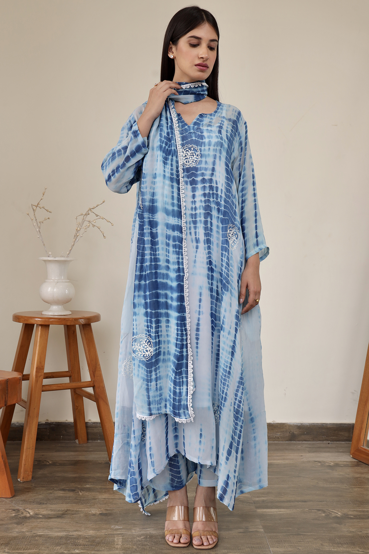 Blue Georgette Kurta Set by ASRUMO at Pernia's Pop Up Shop
