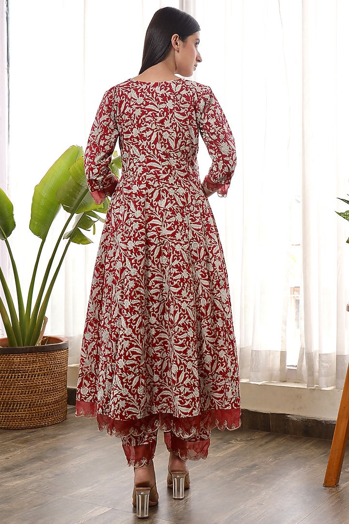 Red Muslin Anarkali Set by ASRUMO at Pernia's Pop Up Shop
